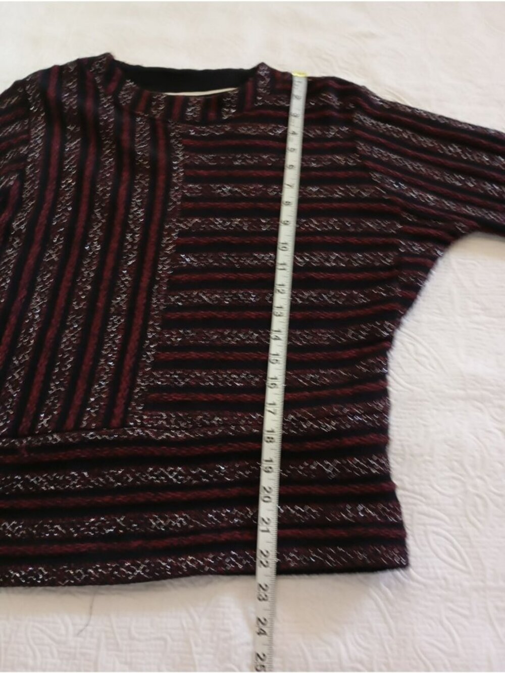 Anthropologie Akemi & Kin Striped Burgundy Black Metallic Knit Top S Womens - Picture 10 of 11